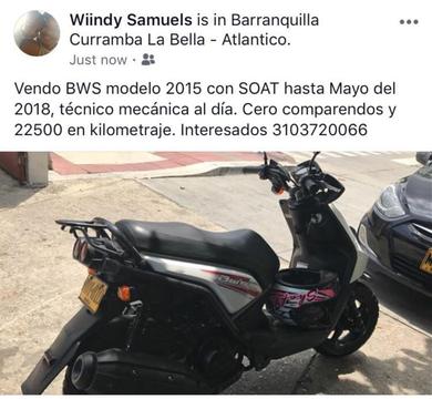 Vendo Bws 2015. Unica Dueña